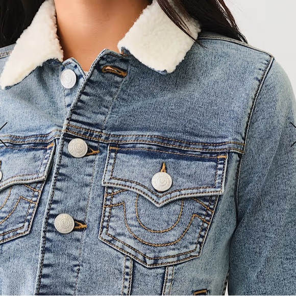 True Religion Sherpa Collar Trucker Denim Jacket Sz.L - Picture 6 of 13